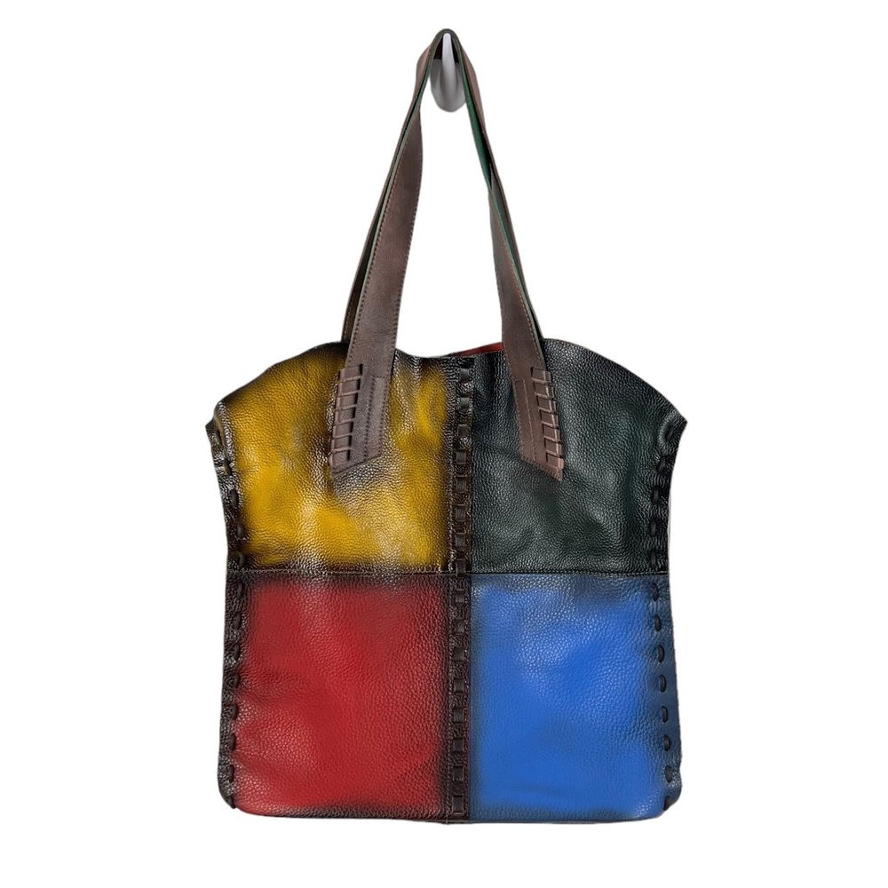Colorblocked Patchwork Colorful Leather Handbag - Picture 2 of 14